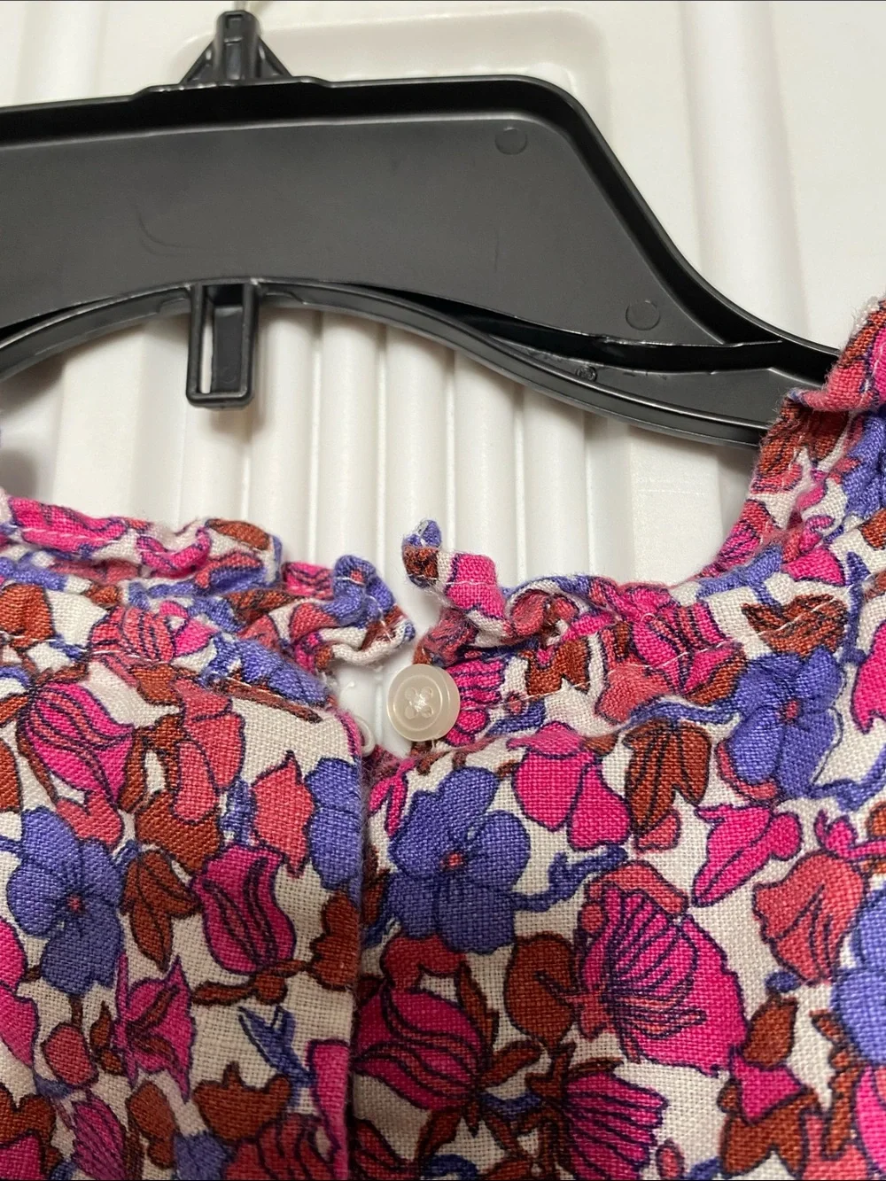 J. Crew Pink, Purple & pink Floral Linen Peasant Top
